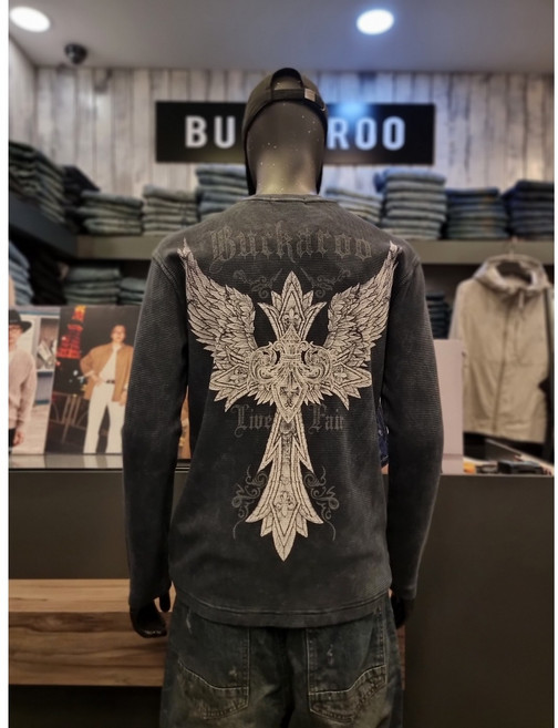 버커루 남성 와플 SIMPLE 십자가 R넥 긴팔 티셔츠 19 B245TS395P