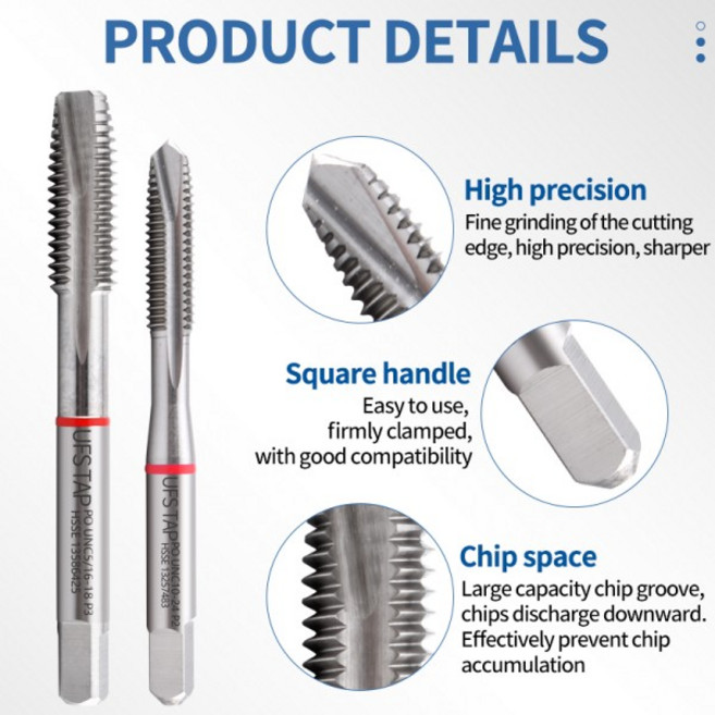 UFS TAP HSSE 빨간색 링 JIS 표준 나선형 뾰족한 탭 UNC UNF 1-64 2-56 4-40 6-32 10-24 1/4 기계 나사, 01 1PCS, 27 UNF2-64