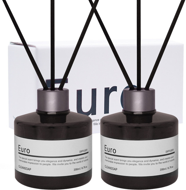 유로 진짜 디퓨저 200mlx2개실내 화장실 인테리어+섬유리드10개, 블랙베리앤베이