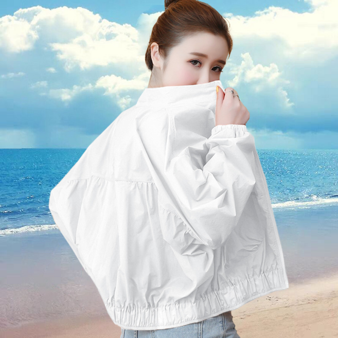 防曬衣女春夏季新款透氣戶外防紫外線防曬衫薄外套短款, 白色, 4XL【建議160-180斤】