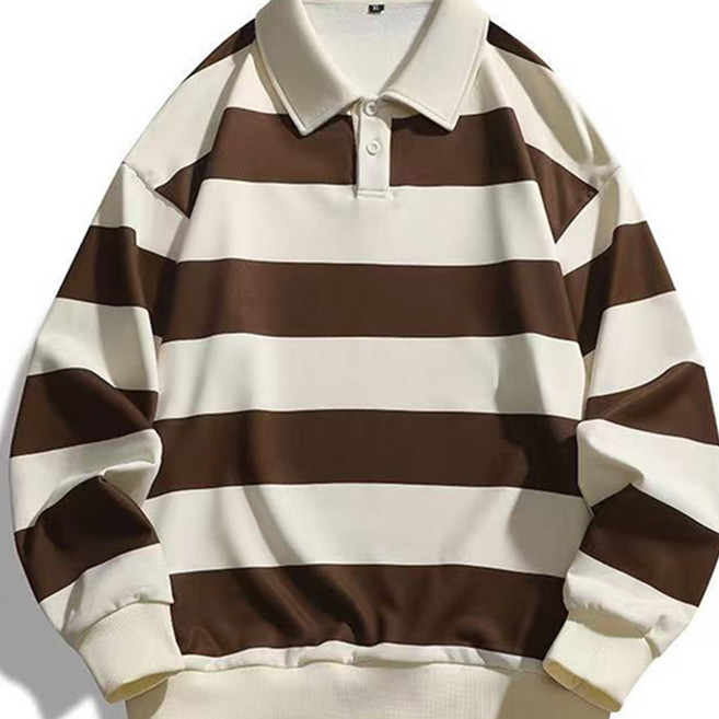 춘추 시즌 신상품 라펠 후드티 오버핏 스트라이프 헤비웨이트 패턴 헤비웨이트 무드업 남성용 라펠 긴팔 무드업 티셔츠 3컬러