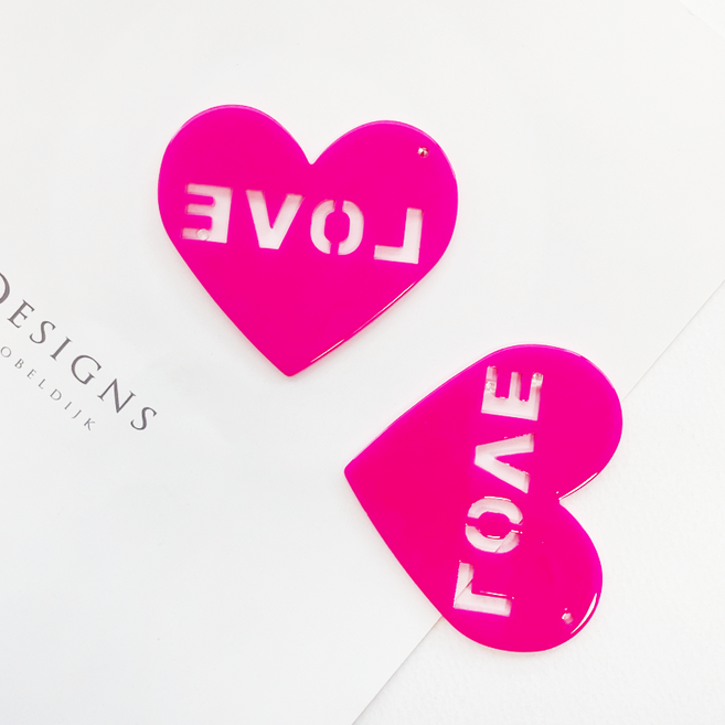 헤세드 형광 러브 하트 참장식, 네온핑크, 1개