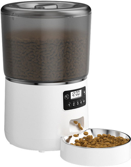 寵物自動定時餵食器 (適用貓狗/電池插電兩用), 白色, 1個, 4L