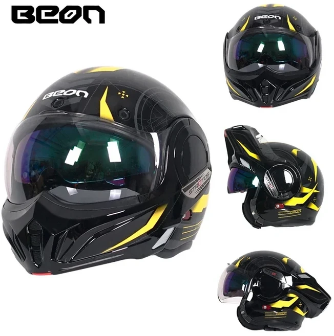 BEON 오토바이 헬멧 남자 후면 플립 업 겨울 안티 전체 올 시즌 ECE 인증, 02 L, 04 777