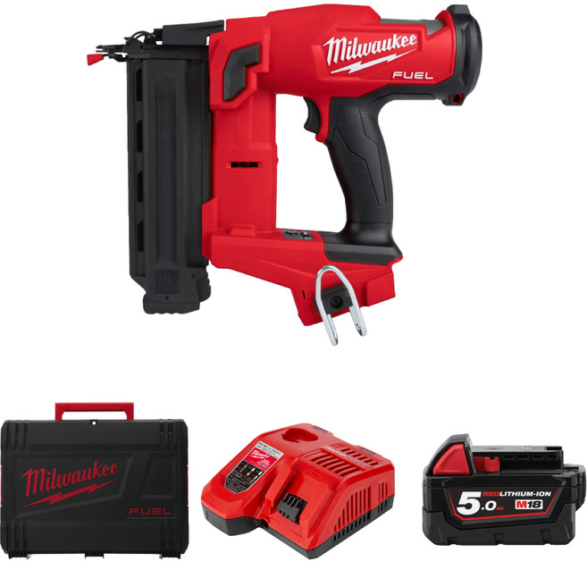 밀워키 M18 FN18GS-501X FUEL 18GA 충전 네일러 5Ah 배터리 1개 충전기 케이스 세트