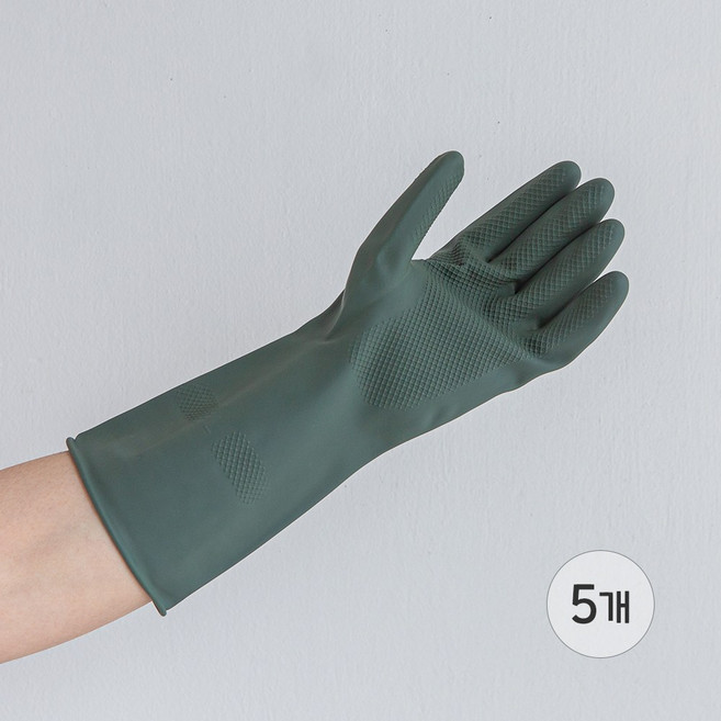 백화상점 천연 라텍스 고무장갑 5개입, 딥그린, 중(M)