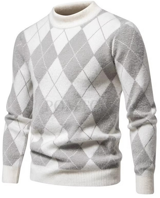POMTOR 남성 데일리 루즈핏 라운드넥 체크 풀오버 스웨터