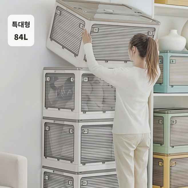 솔로스 특대형 5방향 오픈형 폴딩박스 접이식 리빙박스 캠핑박스, 그린, 특대형(84L), 1개