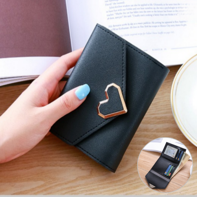 온그로우 엠보 하트 3단 여자 반지갑