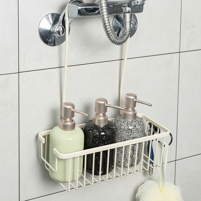 메이크라이프 욕실 수전 걸이 바구니, 1개, 크림화이트