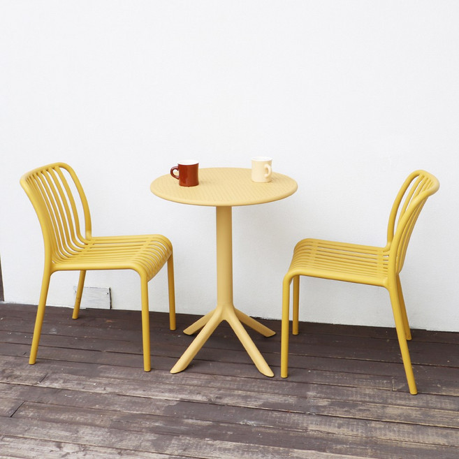 체어센스 야외 테이블 세트 카프리 600 원형 + 루나 2인, 카프리원형+루나2인세트 옐로우