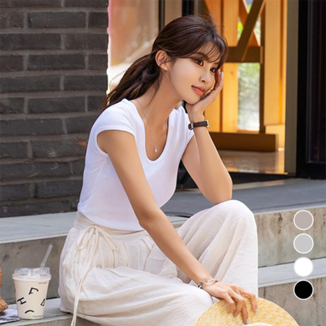 [나크21] (55~88) 슬림핏 캡소매 브이넥 티셔츠 KO32-T-06