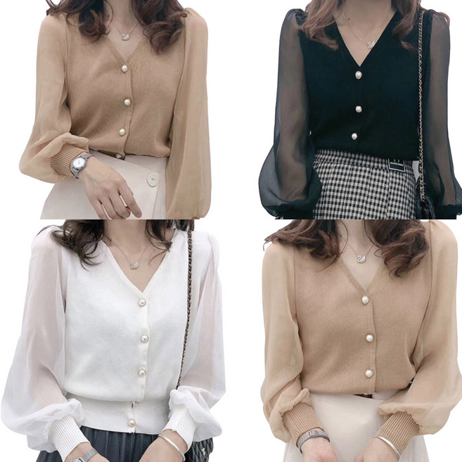 아로하스타일 시스루 브이넥 가디건 니트 C2101