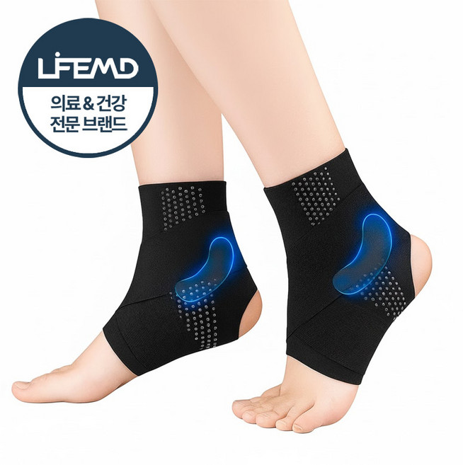 라이프엠디 1+1 얇은 초슬림 스트랩 발목 보호대 2개 스포츠 헬스 고탄력 관절 보호 압박 밴드 인대 안전 서포터 기능성 아대, 블랙, 1세트