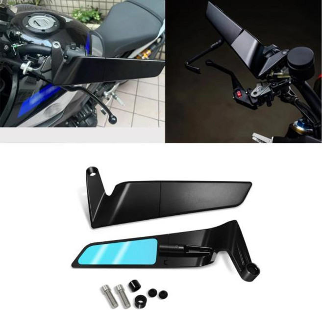 For MT-25 2020-2022 2023 오토바이 거울 새로운 작은 날개 스텔스 회전식 사이드 미러 자동차 정풍 (블루)