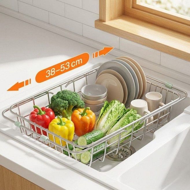 슬러피 길이조절 식기건조대 설거지 싱크대 물빠짐 그릇정리대, 1개, 실버, 1단