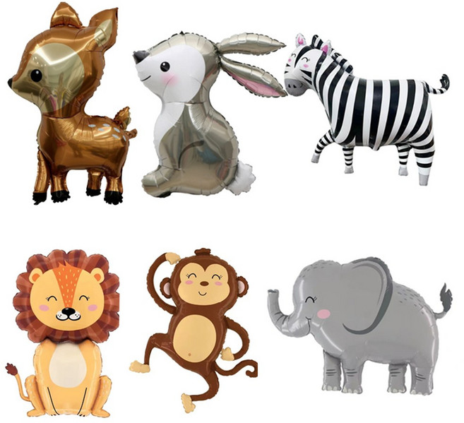 파티굿즈 테마 풍선 세트 바다 동물 우주 공룡 겨울 여름 자동차 중장비 데이지 가을, 6사파리동물세트