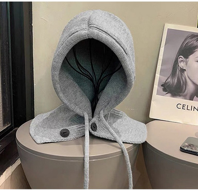 5MANGAJI- 후드 넥워머 니트 바라클라바 방한 방풍 방한용품, 그레이, 1개