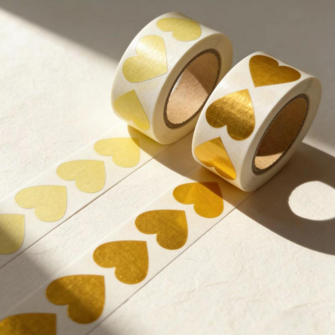 풍수 재물운 황금 하트 스티커 돈들어오는 복 스티커 500매 롤, 1개, 골드 A