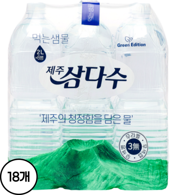제주삼다수 그린 무라벨, 2L, 18개