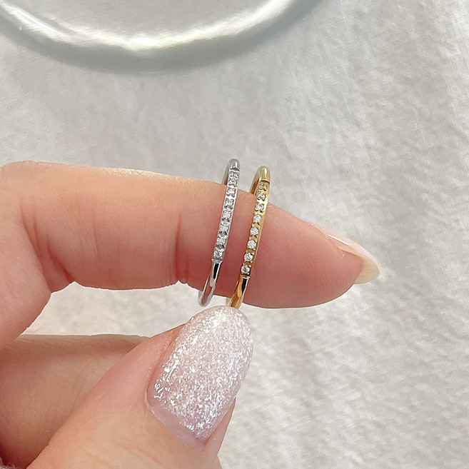 띵니 써지컬스틸 1mm 실반지 슬림 큐빅 레이어드