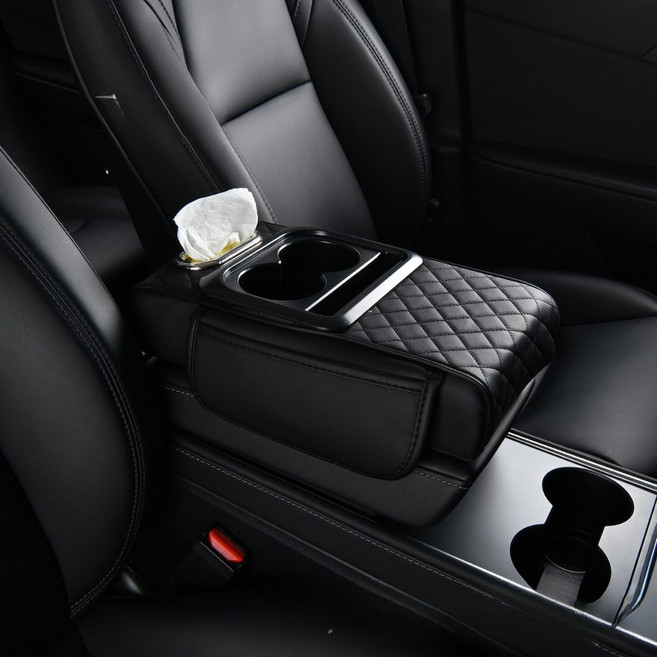 차량용 콘솔쿠션 팔거치대 콘솔 쿠션 + 티슈포함, 1개, 블랙