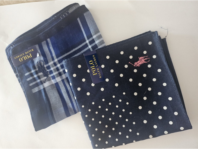 Polo 브랜드 체크 & 도트 패턴 남성 손수건