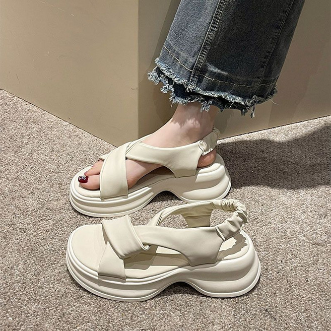 스타일닥터 여성샌들 여름 크로스 스트랩 통굽 샌들 웨이브 밑창 발편한 데일리 캐주얼 키높이 신발