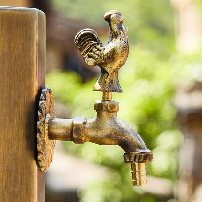 엔티크 골드 수전 야외 마당 동물 수도꼭지, 1개