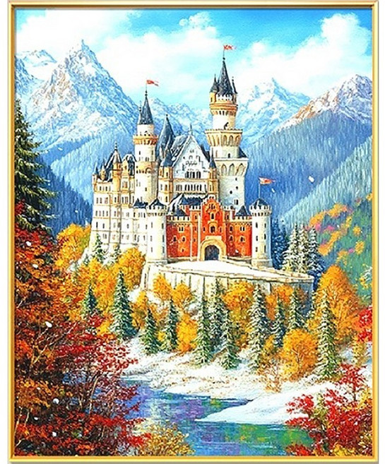 씨엘 보석십자수 개인소장용(작품용) 집들이 고급선물 격이 다른 원터치 프리미엄액자 40*50cm 부엉이 해바라기, KS020-노이슈반슈타인 성, 1개