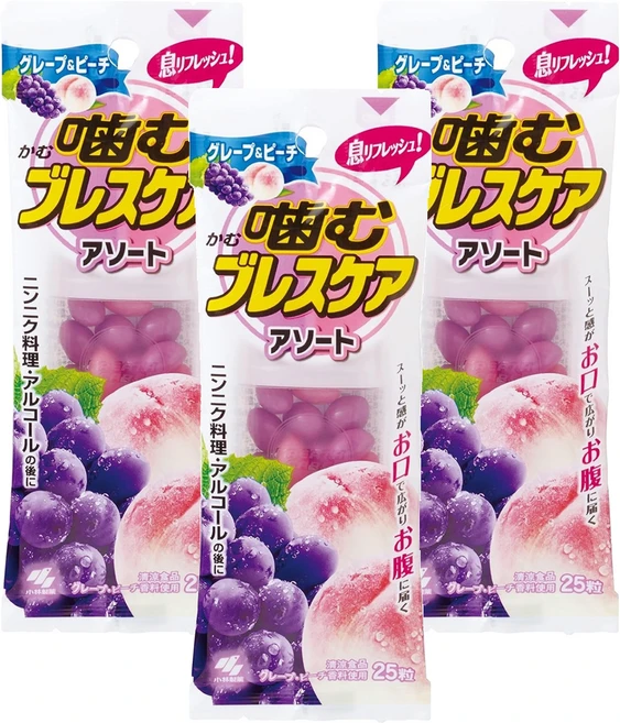 고바야시 씹어먹는 브레스 케어 그레이프 & 피치 25정, 3개 - 쿠팡