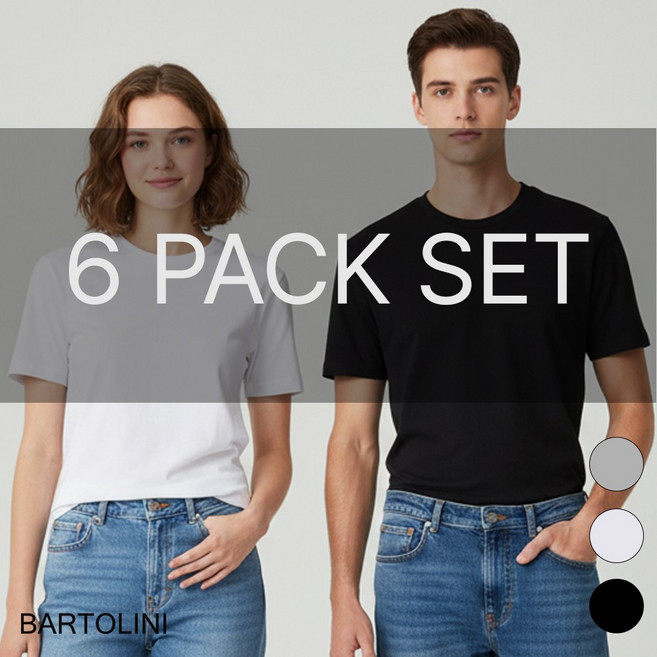 [3PACK SET] 바톨리니 남녀공용 순면 라운드 반팔 티셔츠 3팩 6팩 30수 무지 반팔티 (3컬러) (95~125)