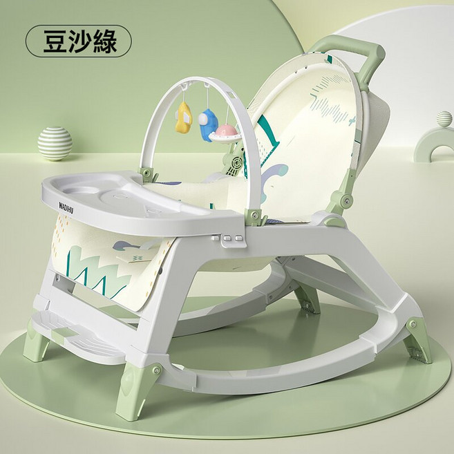 DFMEI 多功能哄娃神器0-2歲嬰兒搖搖椅寶寶哄睡搖籃牀新生兒安撫椅躺椅, 標配版綠色:如圖