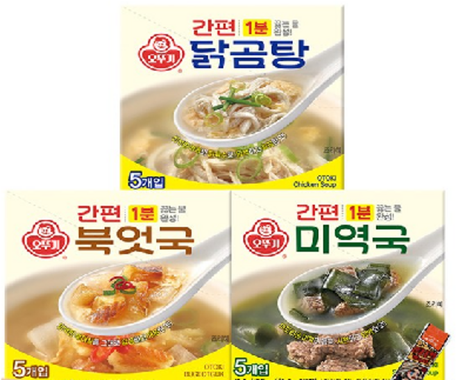 오뚜기 즉석 간편 블럭국 부스터 기획 세트 ( 간편 미역국 + 북엇국 + 닭 곰탕 + 라면부스터 ) 간편식 즉석국 세트, 47.5g, 1세트