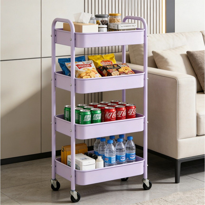 STAR UP 이동식 트롤리 튼튼한 선반 철제, 퍼플, 4단