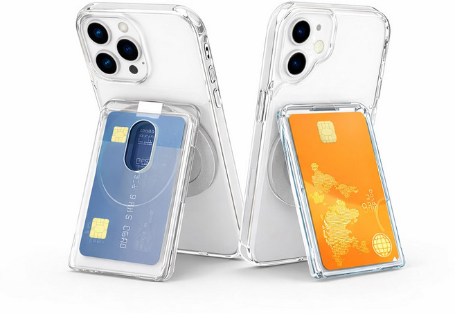 루아우스 초강력 갤럭시 완벽 호환 아이폰 맥세이프 pc 투명 카드 지갑 자석 마그네틱, 1개, 마그네틱 강력한 옆면 삽입