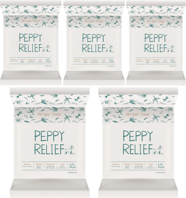 페피릴리프 애견 바디청결티슈 무향 펫 바디 물티슈, 5팩, 10매 - 쿠팡