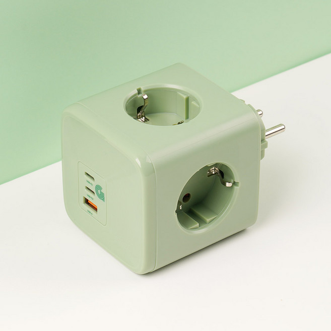 지클릭커 4구 3포트 C타입 PD충전 접지 컬러 4000W 고용량 콘센트 케이블 큐브 멀티탭, 1개, 그린, 7.8cm