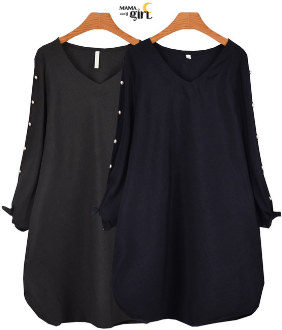 마마걸 V진주BL 빅사이즈 중년여성블라우스 긴팔블라우스 큰사이즈 엄마옷 간절기 큰사이즈 77사이즈