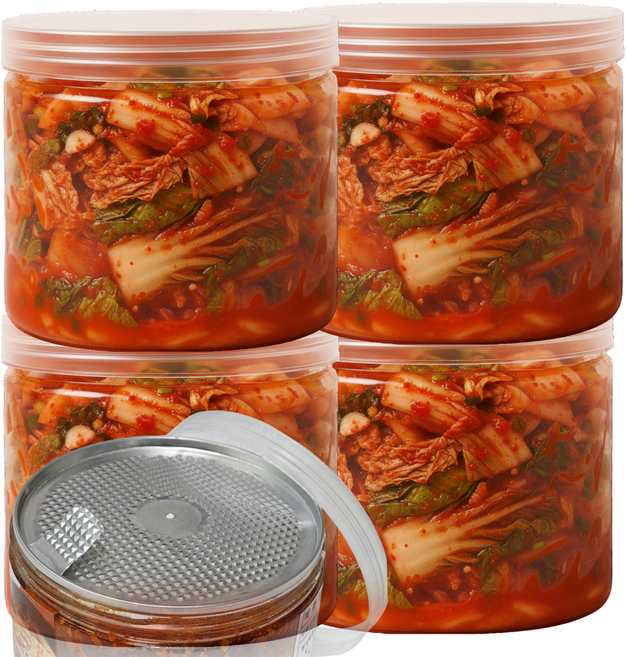 자연톡 여행용 캔 썰은 배추 맛김치 깔끔 뚜껑 캡 PET 용기 팩 캠핑 휴대용 자취 소량 소포장, 4개, 500g