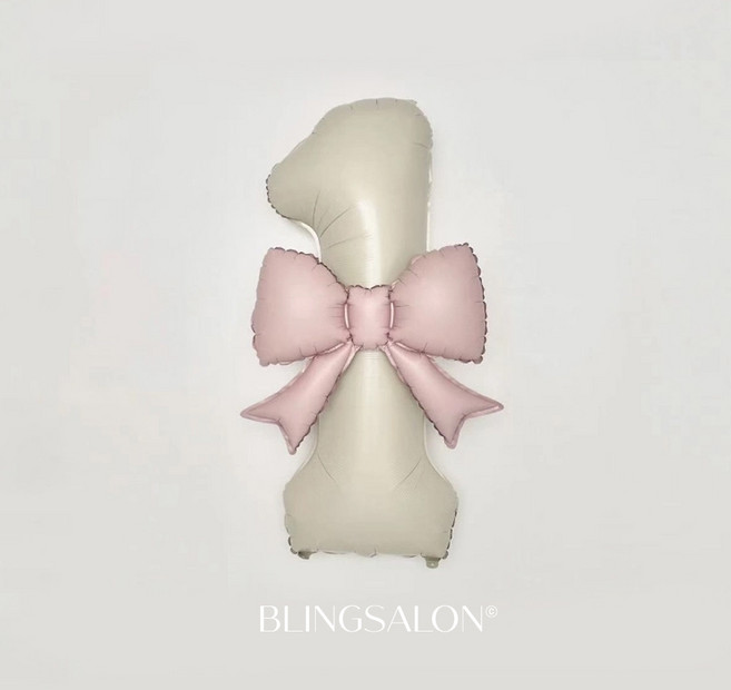 블링살롱 핑크 베이지 대형 숫자풍선 40인치 리본 데코 생일파티 돌잔치 포토존 파티 풍선, 숫자 1