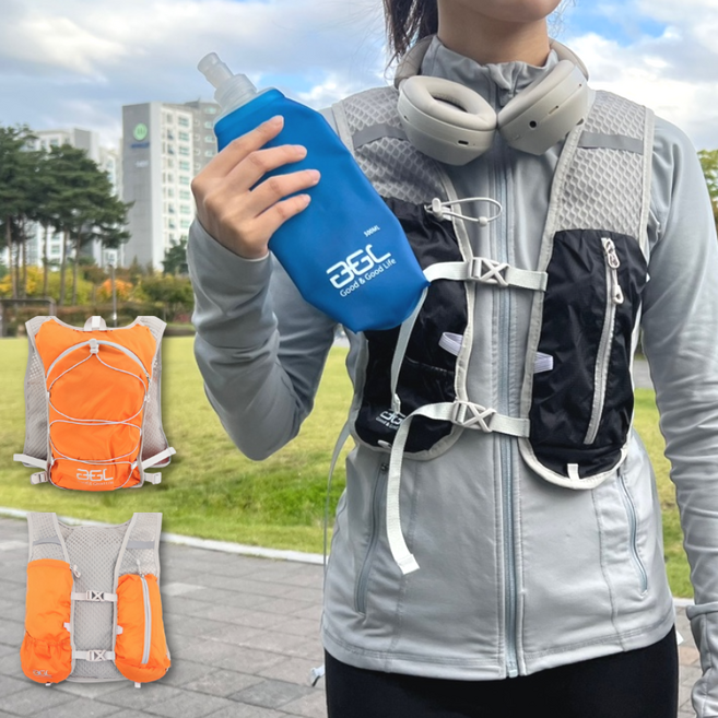 누바르 140g 초경량 실리콘 물병 트레일 러닝백 베스트, 오렌지(Orange), 1개