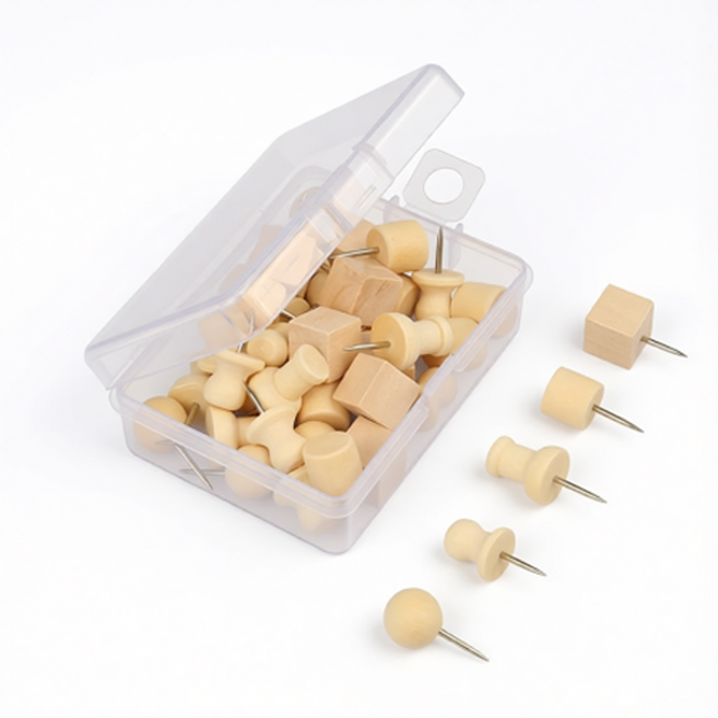 實木圖釘 工字釘大頭針 美工釘圖釘夾 毛氈軟木板佈置釘 辦公用品手作材料, 1個, 60個釘套裝, 60個裝