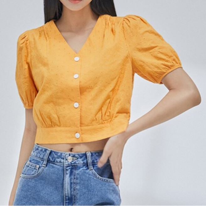 [미쏘(비노출)] [미쏘] 퍼프소매 크롭 블라우스 (MIWBWC78QG-T)