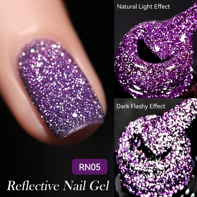 LILYCUTE 반사 글리터 젤 네일 광택제 반짝이는 화려한 실버 효과 반영구 UV 젤 네일 아트 매니큐어 7ml, LC-RN05, 1개