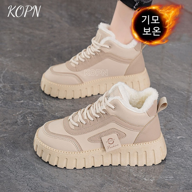 KOPN겨울 여성 신발 기모 고방 신발 여성 백합 키높이 두께 보온 면 신발 단화 캐주얼 신발