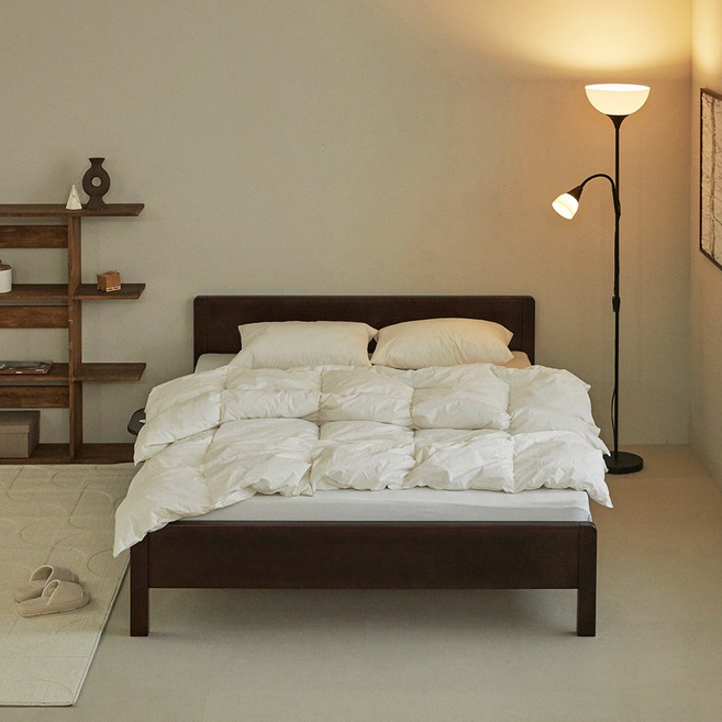 퍼니코 로그 SE0등급 고무나무 원목 침대 프레임 SS/Q (프레임만), 브라운 월넛