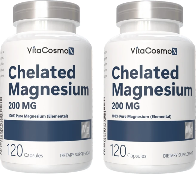 VitaCosmoX Chealted Magnesium 비타코스모엑스 킬레이트 마그네슘 200mg 120 야채캡슐 120캡슐, 2개, 120정 - 쿠팡