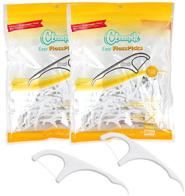 클린픽 이지 플로스픽스 일회용 치실 대용량 손잡이 휴대용, 300개입, 2개