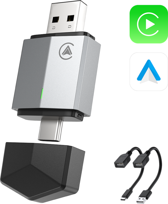 NICESUN 듀얼 커넥터 무선 스마트 자동차 어댑터 애플 카플레이 안드로이드 오토 2 in 1 플러그 앤 플레이, 그레이, AC03